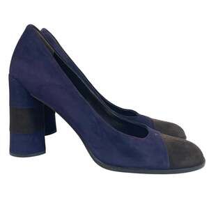 Prada Suede Colorblock Pumps Womens EU 37.5 US 7.5 Purple Brown Block Heel